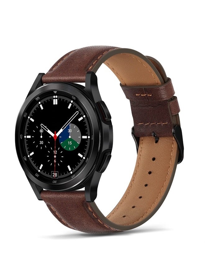 Tasikar أحزمة جلدية 22 مم متوافقة مع ساعة سامسونج جالاكسي ووتش 3 45 مم / ووتش 46 مم، سوار بديل من الجلد الأصلي متوافق مع ساعة هواوي ووتش 3 / 3 برو / جي تي 2، جير إس 3، 22 مم، بني داكن - Image 1