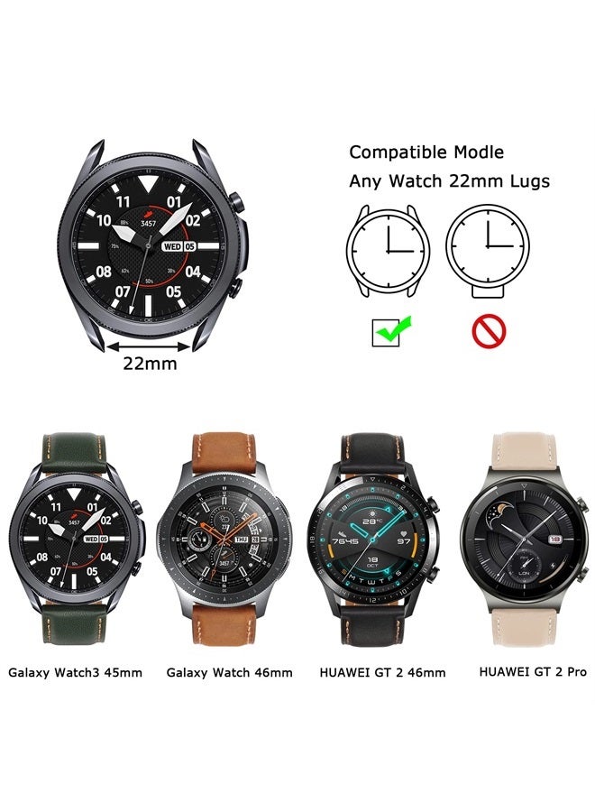 Tasikar أحزمة جلدية 22 مم متوافقة مع ساعة سامسونج جالاكسي ووتش 3 45 مم / ووتش 46 مم، سوار بديل من الجلد الأصلي متوافق مع ساعة هواوي ووتش 3 / 3 برو / جي تي 2، جير إس 3، 22 مم، بني داكن - Image 5