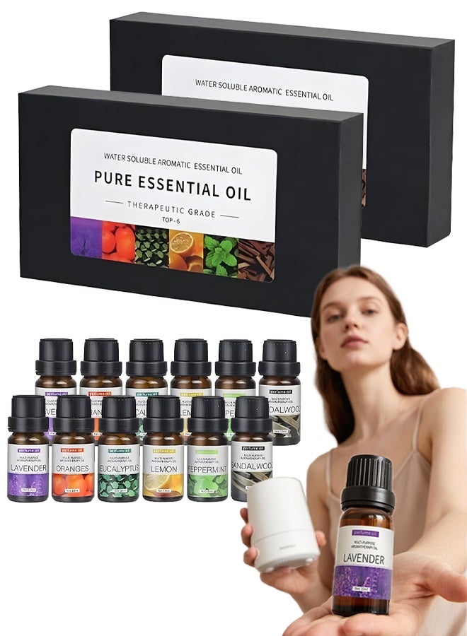 Areon 12pcs x 10mL Aromatherapy Essential Oils Set – Water-Soluble Diffuser Oils for Humidifier, Helps Relaxation & Relieves Dry Skin – Sandalwood, Sweet Orange, Lavender, Eucalyptus, Lemon, Mint - Image 1