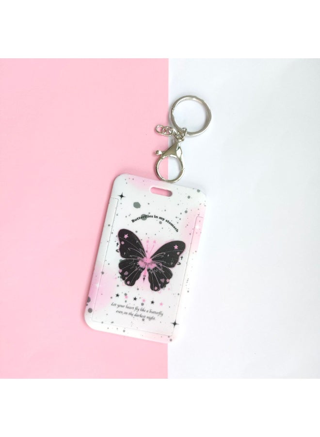 NIBEMINENT 1 - Piece Cartoon Butterfly Kpop Photo Card Holder Pendant Key Chain ID Badge Holder ID Card Holder Photo Card Protector for School ID Office ID Access Card for Women Girls - Image 1