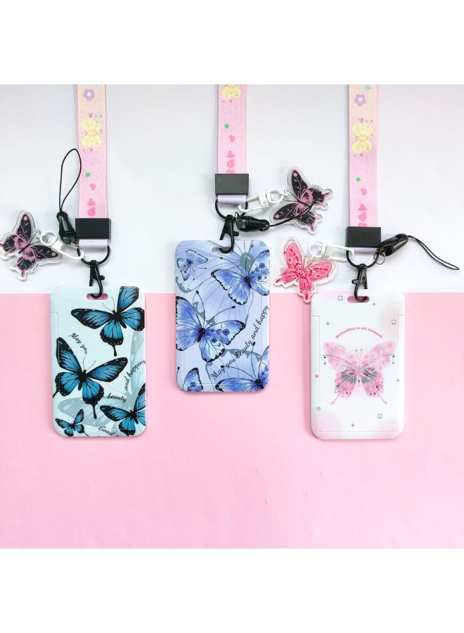 NIBEMINENT 1 - Piece Cartoon Butterfly Kpop Photo Card Holder Pendant Key Chain ID Badge Holder ID Card Holder Photo Card Protector for School ID Office ID Access Card for Women Girls - Image 2