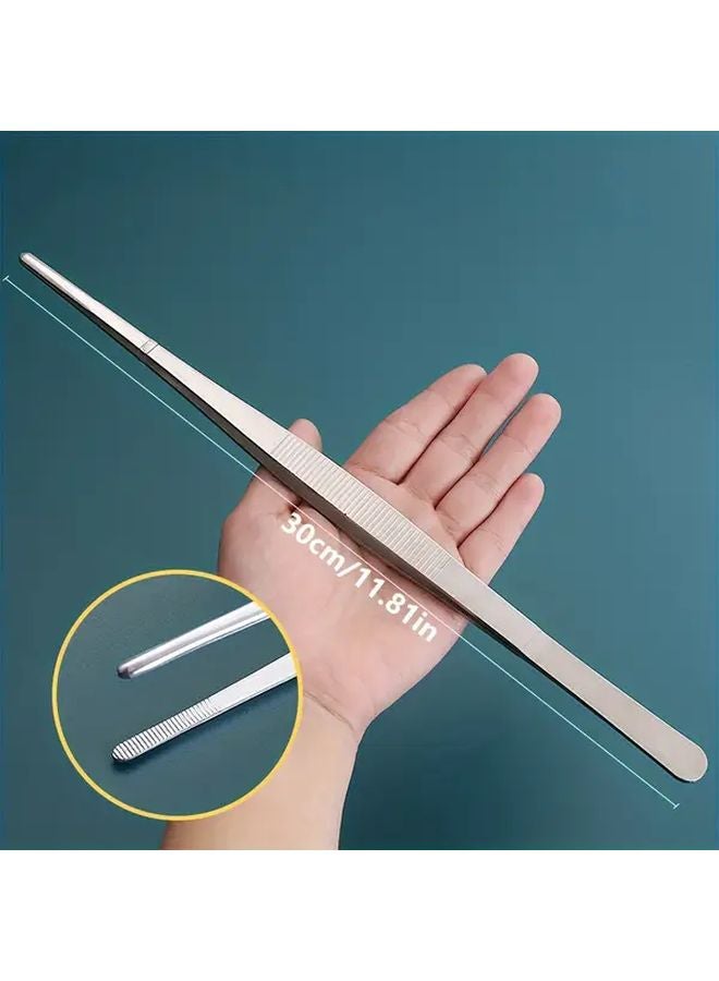 2pcs 11 81 Inch Stainless Steel Tweezers Straight and Bent for Gardening Pet Care - Image 3