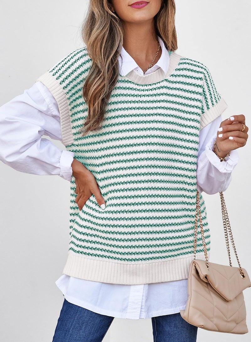 EVALESS Sweater Vest Tops Sleeveless Knit 2026 Clothes Oversized Tank Tops Teacher Trendy T Shirts Spring Summer Tops Green X-Large - Image 4