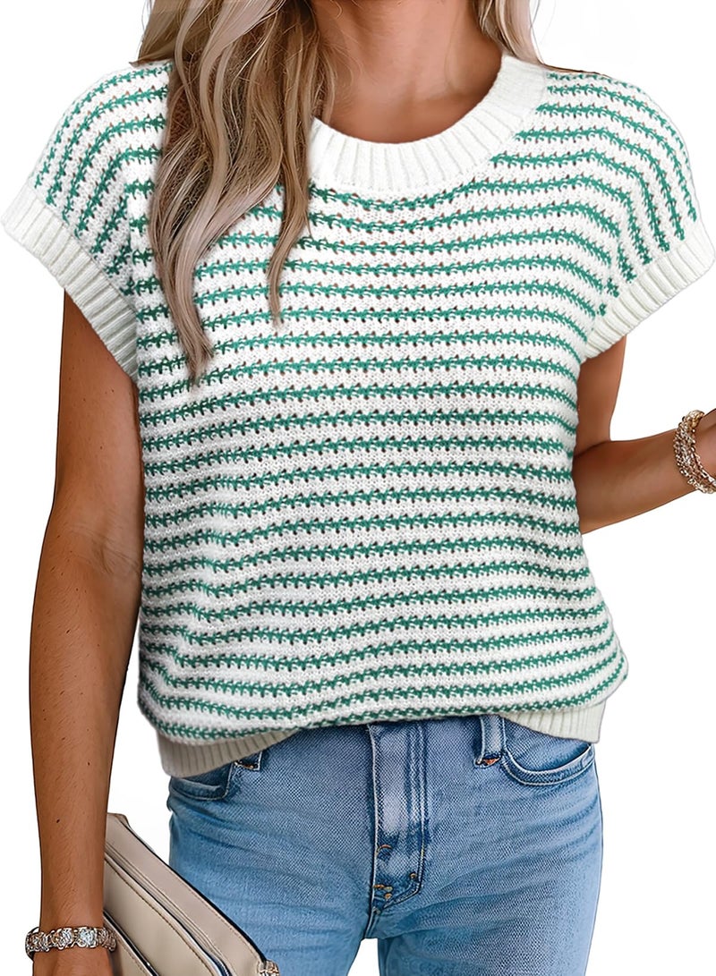 EVALESS Sweater Vest Tops Sleeveless Knit 2026 Clothes Oversized Tank Tops Teacher Trendy T Shirts Spring Summer Tops Green X-Large - Image 1