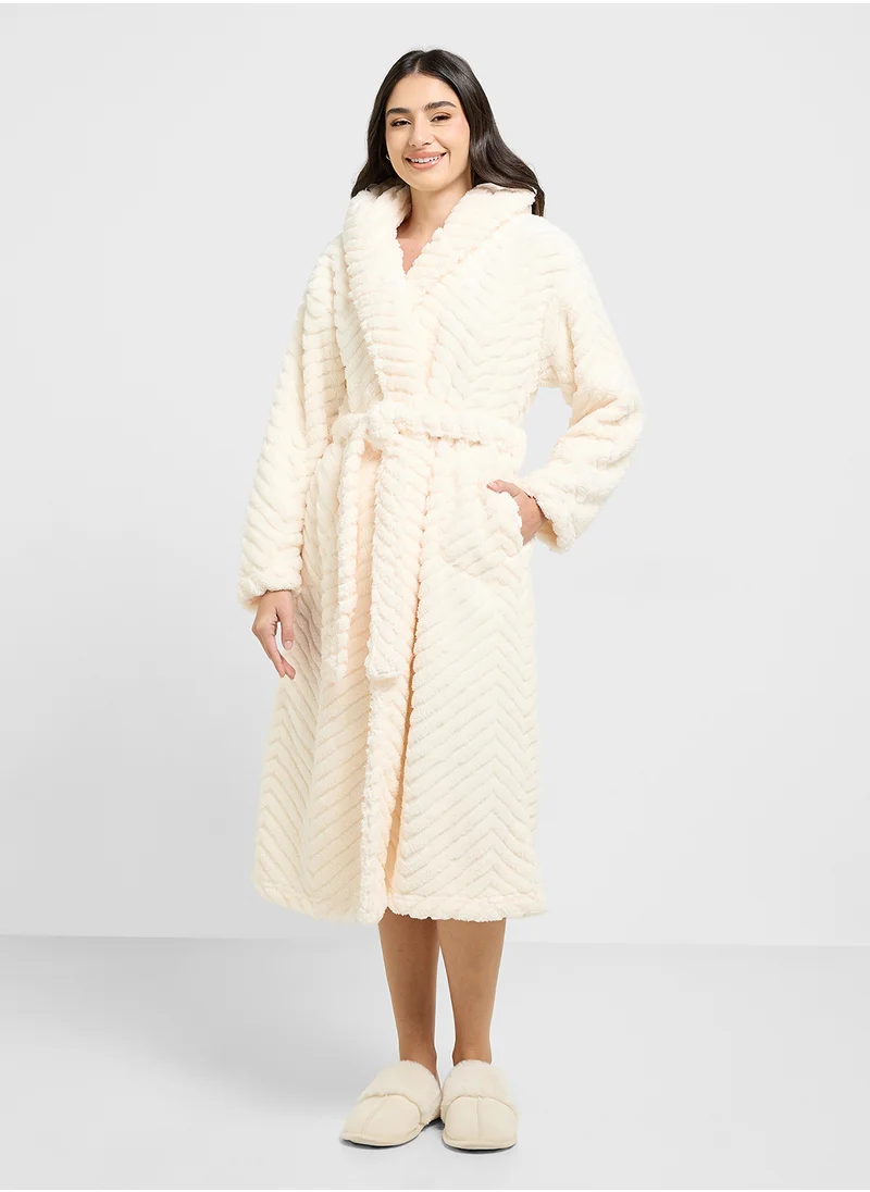 Ginger Ultra Soft Fleece Dressing Gown With Hood