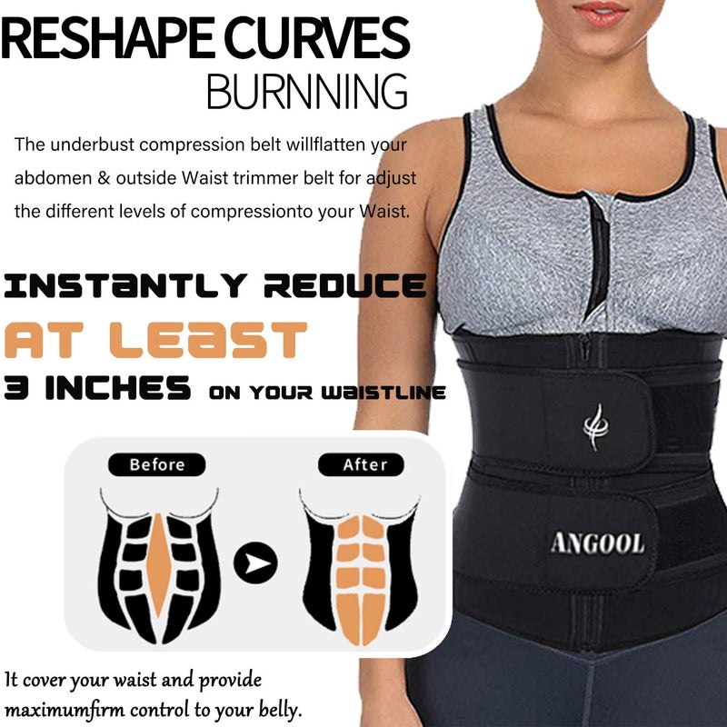 ANGOOL Neopren Waist Trainer For Women,Workout Plus Size Trimmer Belt Sauna Sweat Corset Cincher With Zipper Black - Image 3