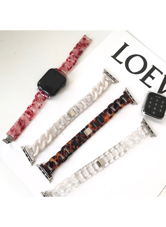 مناسب لحزام Apple مناسب لحزام Iwatch من سلسلة الدنيم نمط شانيل صغير حزام شفاف من الراتنج الشفاف - اللون: أبيض صدفي - البعد الخارجي: 38/40/41 مم - Image 3