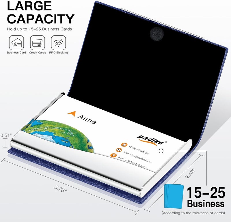 Padike Business Card Holder, Blue, Faux Leather, RFID Protected, Stylish Design - Image 3