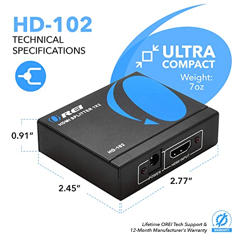 Orei HD-102 4K HDMI Splitter 1in2 Out - 1 Port to 2 Display Duplicate/Mirror - Ver 1.4 Certified for Full HD 1080P & 3D Support - Not Compatible with Mobile Phones - USB Powered, Black - Image 3
