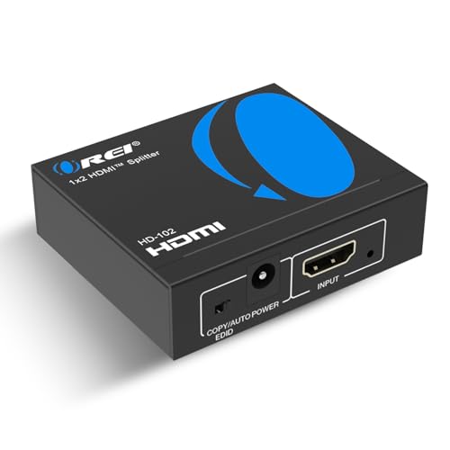 Orei HD-102 4K HDMI Splitter 1in2 Out - 1 Port to 2 Display Duplicate/Mirror - Ver 1.4 Certified for Full HD 1080P & 3D Support - Not Compatible with Mobile Phones - USB Powered, Black - Image 1