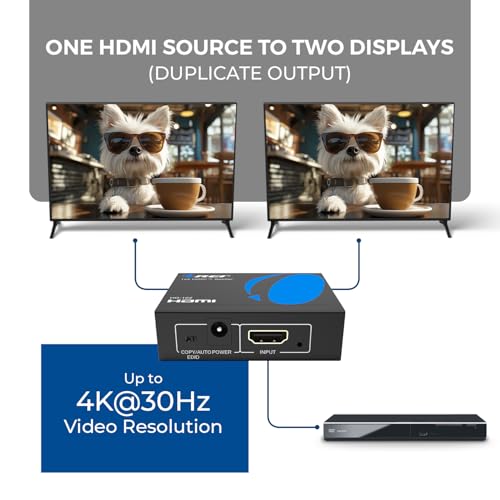 Orei HD-102 4K HDMI Splitter 1in2 Out - 1 Port to 2 Display Duplicate/Mirror - Ver 1.4 Certified for Full HD 1080P & 3D Support - Not Compatible with Mobile Phones - USB Powered, Black - Image 5