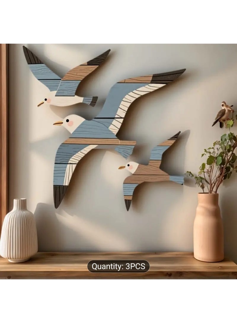 LDQ 3PCS Wooden Seabird Wall Art Set – Nautical Coastal Bird Decor, Vintage Beach Hanging Decoration for Living Room, Bedroom, Bathroom, Farmhouse, Patio, Garden, and Home Wall Decor - Image 3