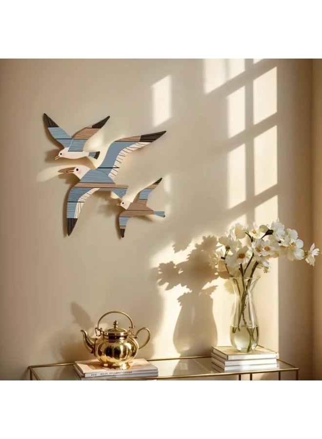LDQ 3PCS Wooden Seabird Wall Art Set – Nautical Coastal Bird Decor, Vintage Beach Hanging Decoration for Living Room, Bedroom, Bathroom, Farmhouse, Patio, Garden, and Home Wall Decor - Image 2