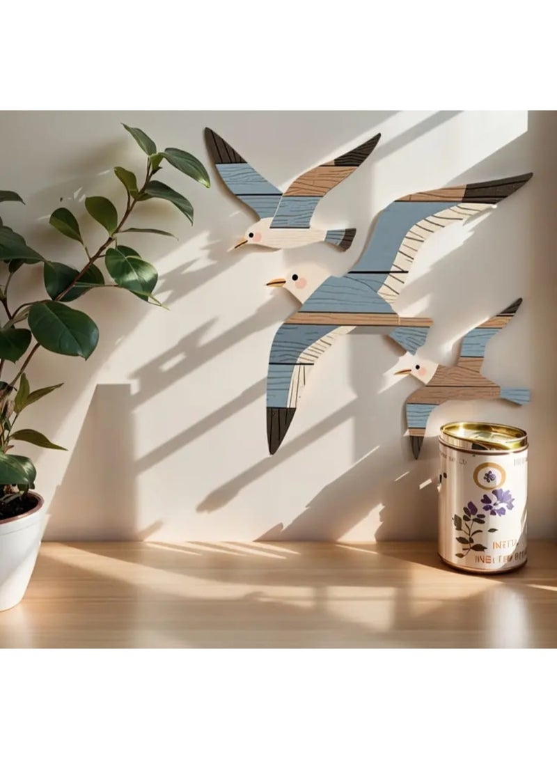 LDQ 3PCS Wooden Seabird Wall Art Set – Nautical Coastal Bird Decor, Vintage Beach Hanging Decoration for Living Room, Bedroom, Bathroom, Farmhouse, Patio, Garden, and Home Wall Decor - Image 1