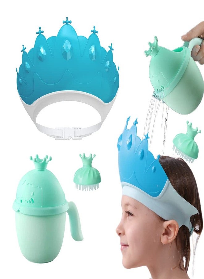 Thcbme Baby Shower Cap Shield, Baby bath set shower cap/water cup/massage brush,Visor Hat for Eye and Ear Protection for 0-9 Years Old Children,Cute Crown Shape Makes the Baby Bath More Fun (Blue) - Image 1