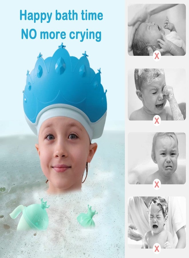 Thcbme Baby Shower Cap Shield, Baby bath set shower cap/water cup/massage brush,Visor Hat for Eye and Ear Protection for 0-9 Years Old Children,Cute Crown Shape Makes the Baby Bath More Fun (Blue) - Image 2