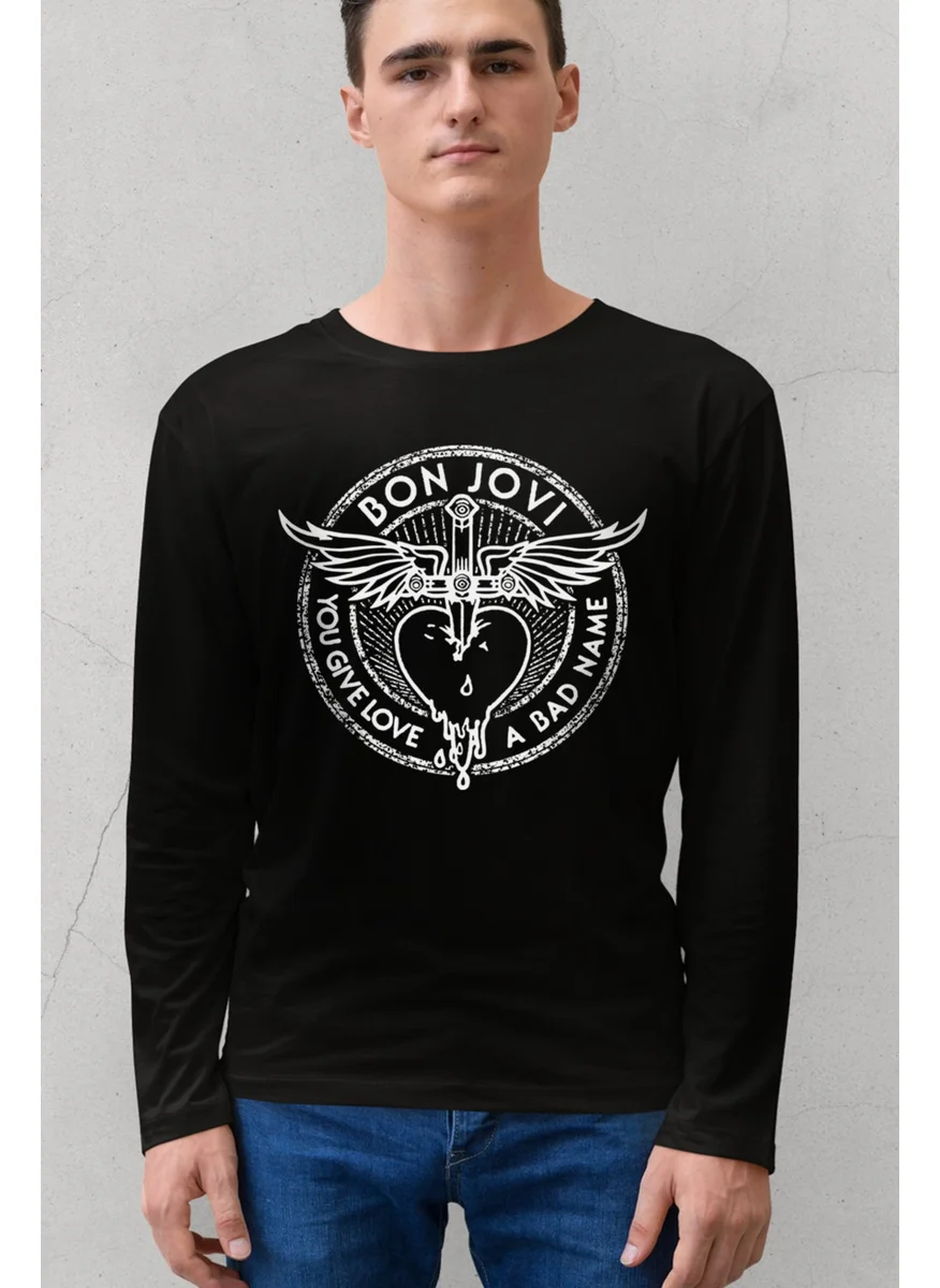 روك اند رول Winged Dagger Black Long Sleeve Men's Combed Cotton T-Shirt
