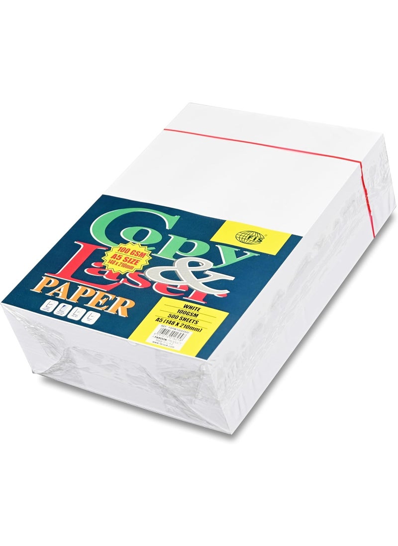 FIS COPY & LASER Photocopy Paper, A5 Size(148x210mm), 100gsm, Packet of 500 Sheets, White Paper-FSPW100A5500  - Image 1