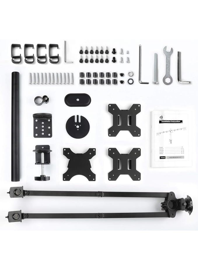 Triple Monitor Desk Mount - Heavy-Duty 3-Screen PC Monitor Arm - Fully Adjustable Height & Full Motion Articulation - Supports Up to 10 kg Per Arm - 2 Mounting Options - VESA Compatible 75x75 & 100x100 - Black - Image 2