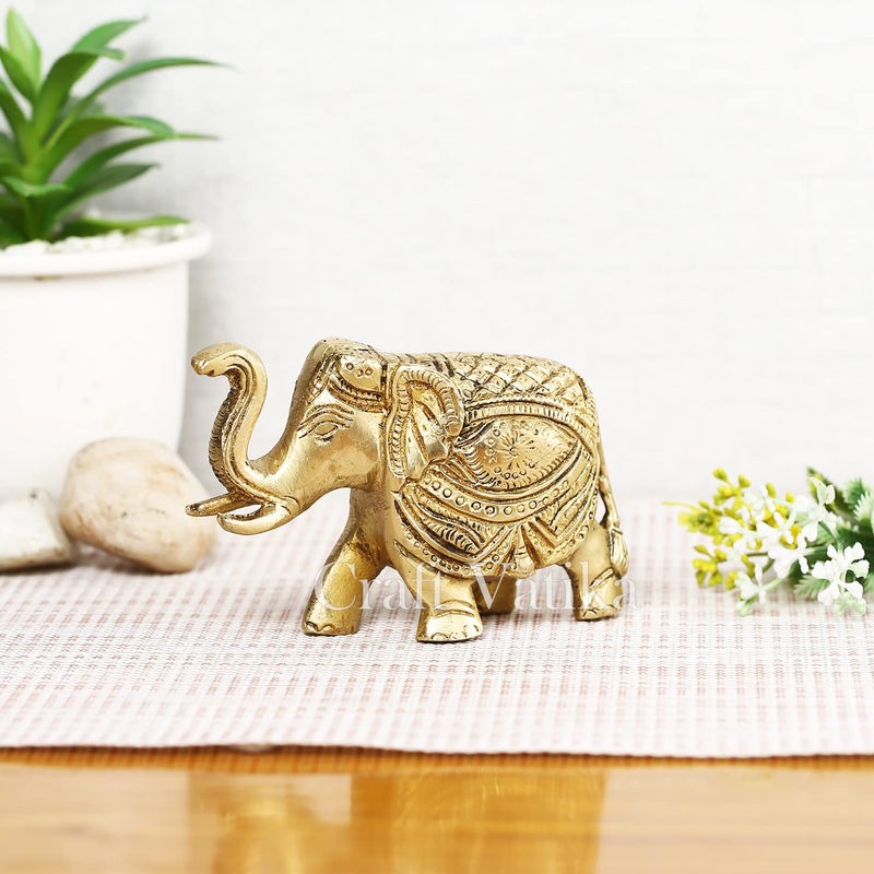 CraftVatika CraftVatika Brass Elephant Trunk Up Showpiece Decorative Items for Home Decoration Ethnic Indian Elephant Statue Home Office Table Living Room Decor Inches Height - Image 1