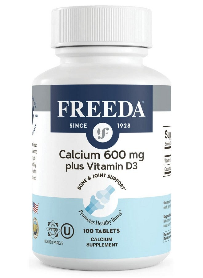 FREEDA Calcium 600 mg with Vitamin D3 400 IU - Essential Bone Support Supplement - Kosher, Gluten-Free, Easy-to-Swallow Coated Tablets for Women & Men (100 Ct) - Image 1