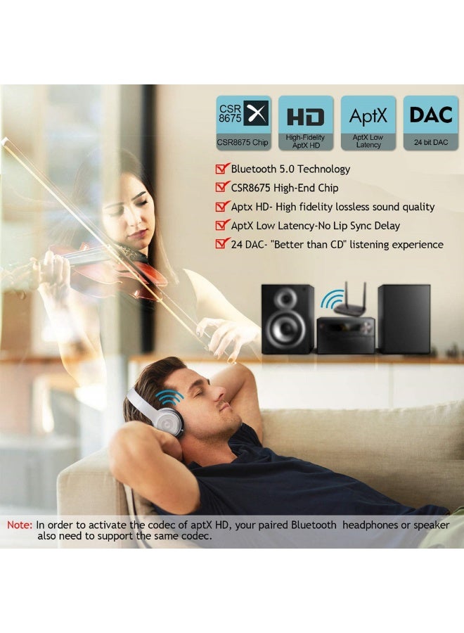 80M Long-Range Bluetooth Transmitter & Receiver with Dual Antennas – Optical & AUX Support, CSR8675 Chip, aptX HD & Low Latency, 1000mAh Battery, 3-in-1 Wireless Audio Adapter for Car/TV - Image 2