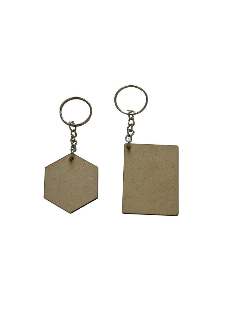 Generic Ecomology Pack of 40 20Rectangle 20Hexagon 2 Shape Key Chains with Ring 50 x 50 mm It is Suitable for All Type of Craft and Painting Activities Mandala Art MDF Board Suitable for Decoupage  - Image 2
