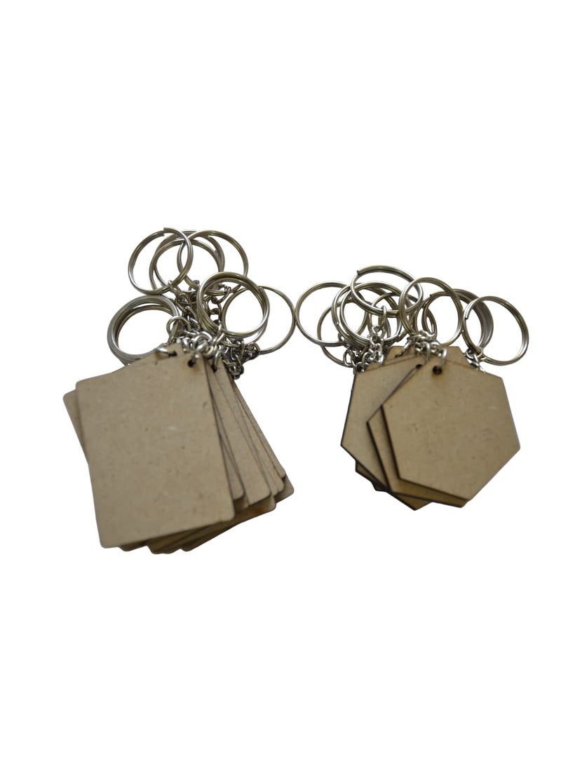 Generic Ecomology Pack of 40 20Rectangle 20Hexagon 2 Shape Key Chains with Ring 50 x 50 mm It is Suitable for All Type of Craft and Painting Activities Mandala Art MDF Board Suitable for Decoupage  - Image 1