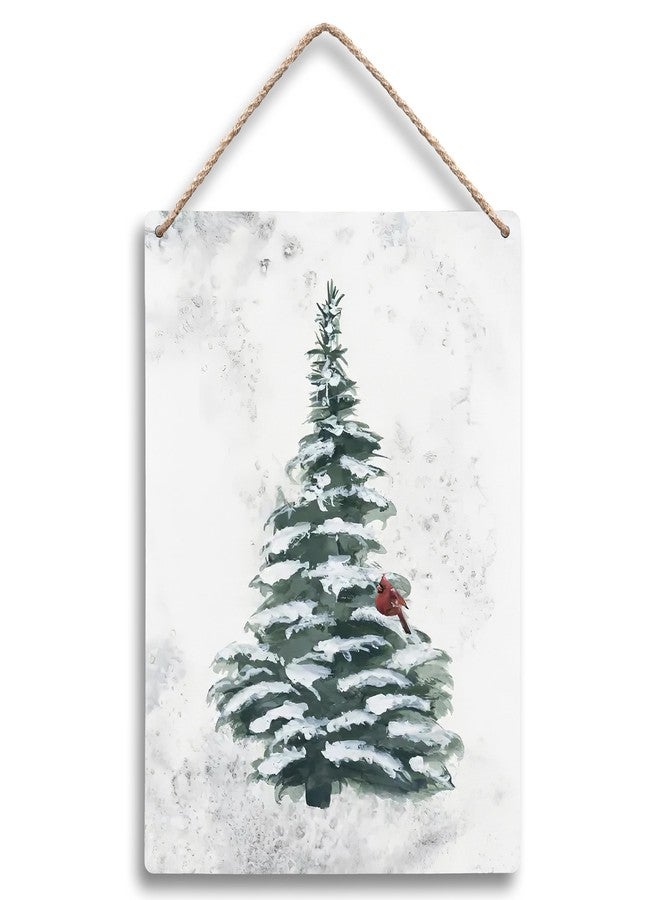 FUGWN Green Christmas Tree Winter Snow Xmas Hanging Wooden Signs 8x10, ChristmasTree Wall Decor, WinterWallDecor, Winter Decorations for Home, Christmas WallDecor - Image 1