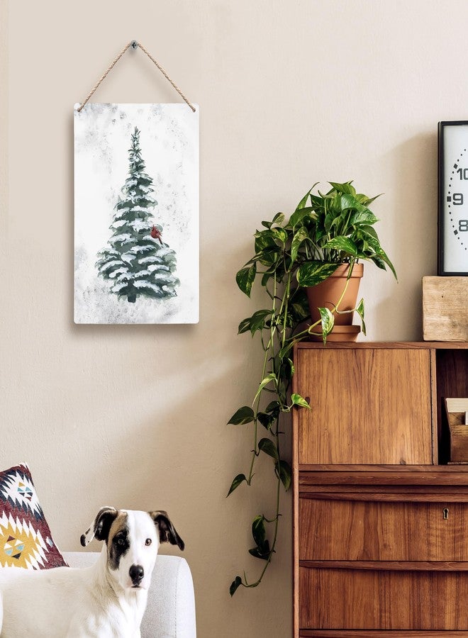 FUGWN Green Christmas Tree Winter Snow Xmas Hanging Wooden Signs 8x10, ChristmasTree Wall Decor, WinterWallDecor, Winter Decorations for Home, Christmas WallDecor - Image 2