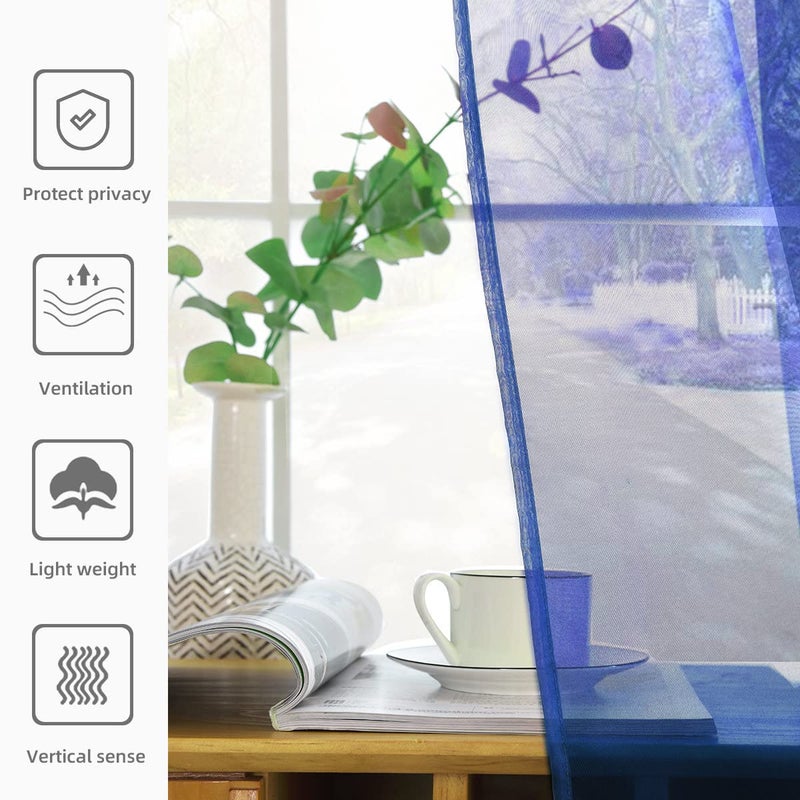 youleyar Solid Sheer Rod Pocket Curtain Voile Draperies 2 Panels White Beige Black Grey Coffee 52 Inch Width 63 Inch Long 1 Pair for Kitchen Bedroom Children Living Room Yard (Sapphire,52Wï½˜63L) - Image 5