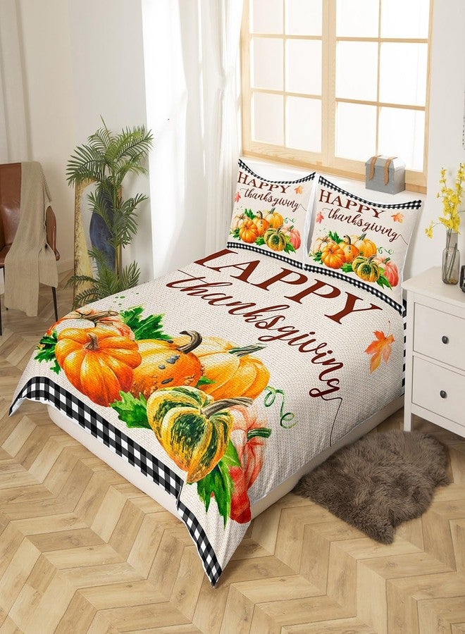 Feelyou غطاء لحاف Feelyou بتصميم عيد الشكر، مقاس مفرد مع غطاء وسادة واحد، طقم مفروشات بتصميم حصاد الخريف، غطاء سرير بنقشة اليقطين للأطفال والكبار - Image 2