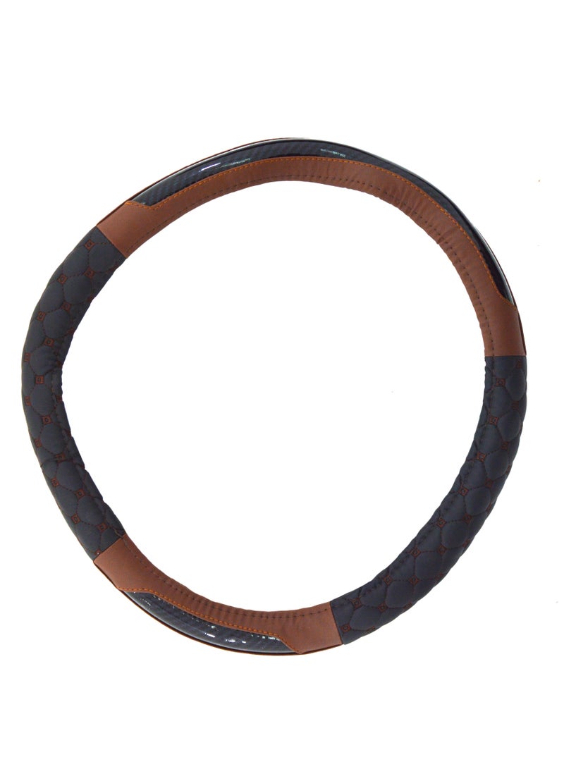 Universal Car Steering Wheel Protector Cover PVC 38Cm Black-Brown Thread + Carbon