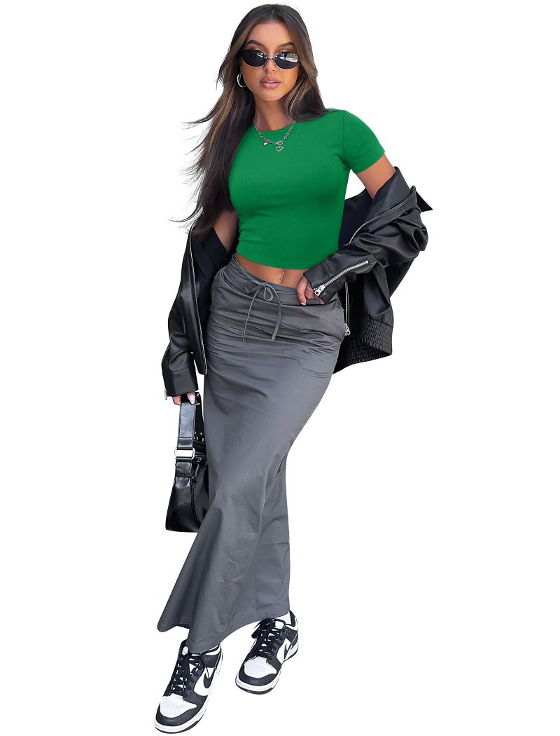 Sampeel Spring Tops for Women 2024 Trendy Cute Y2K Tights Shirts Travel Clothes Christmas Green M - Image 4