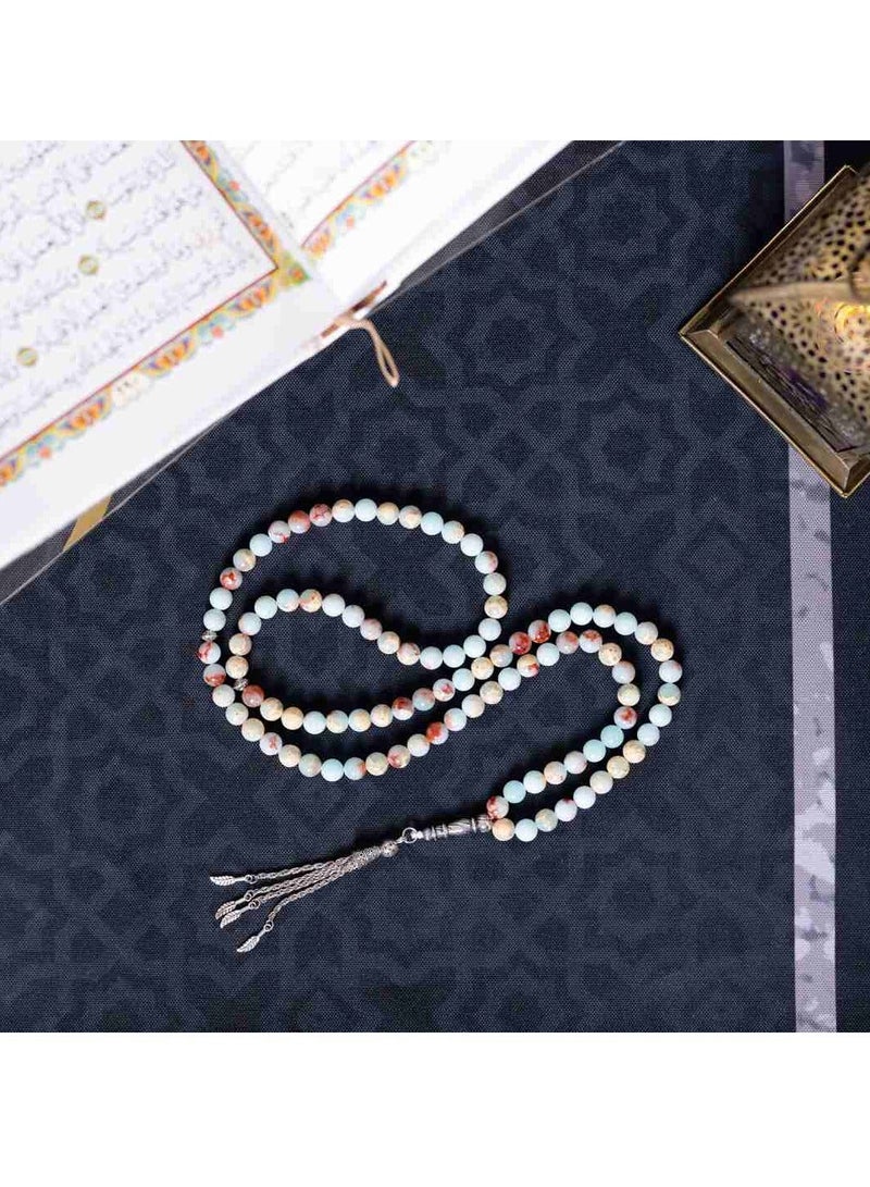 Hilalful Islamic Prayer Beads Blue Jasper Zinc Alloy 33 Beads | Tasbih Misbaha Dhikr Rosary Unisex Adults | Eid Ramadan Hajj Umrah Gift Prayer Accessories - Image 3