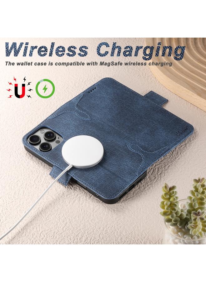 Suteni Case For iPhone 14 Plus J07 Multi-functional Horizontal MagSafe Denim Leather Phone Case - Image 2