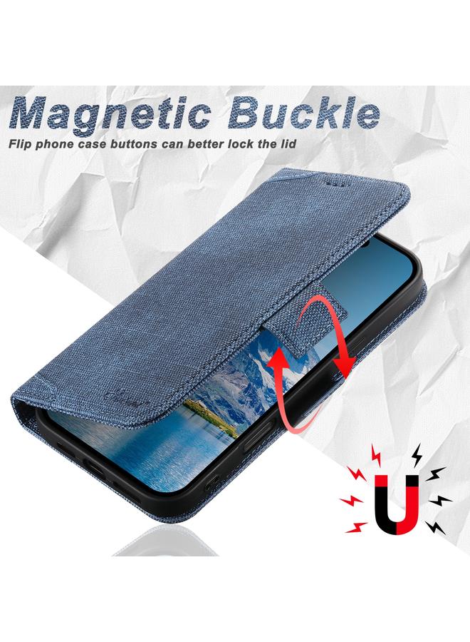 Suteni Case For iPhone 14 Plus J07 Multi-functional Horizontal MagSafe Denim Leather Phone Case - Image 3