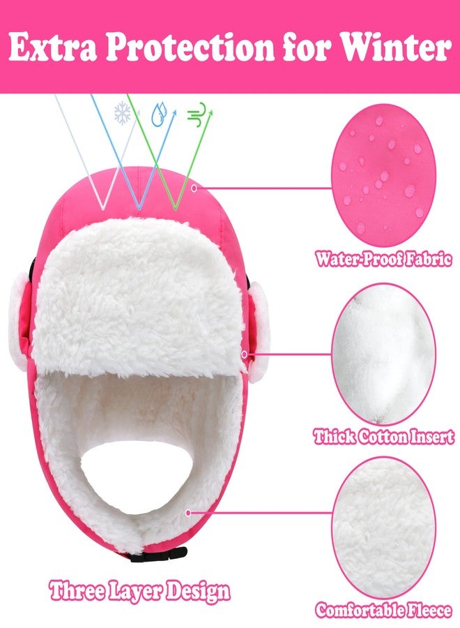 Sarfel Toddler Winter Hat Baby Winter Hat Waterproof Infant Kids Snow Hats Warm Fleece Toddler Trapper Hats Kids Beanie Cap, Hot Pink Waterproof, 5-8 Years - Image 4