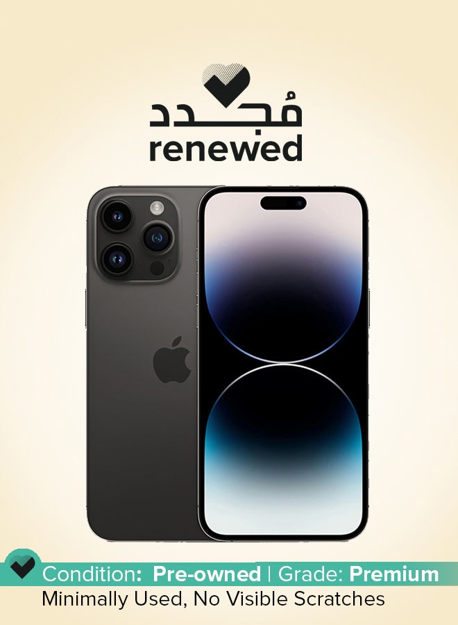 ابل  مجدد - آيفون 14 برو ماكس 256 جيجابايت أسود فضائي 5G مع فيس تايم - نسخة شريحة مزدوجة فعلية - Image 1