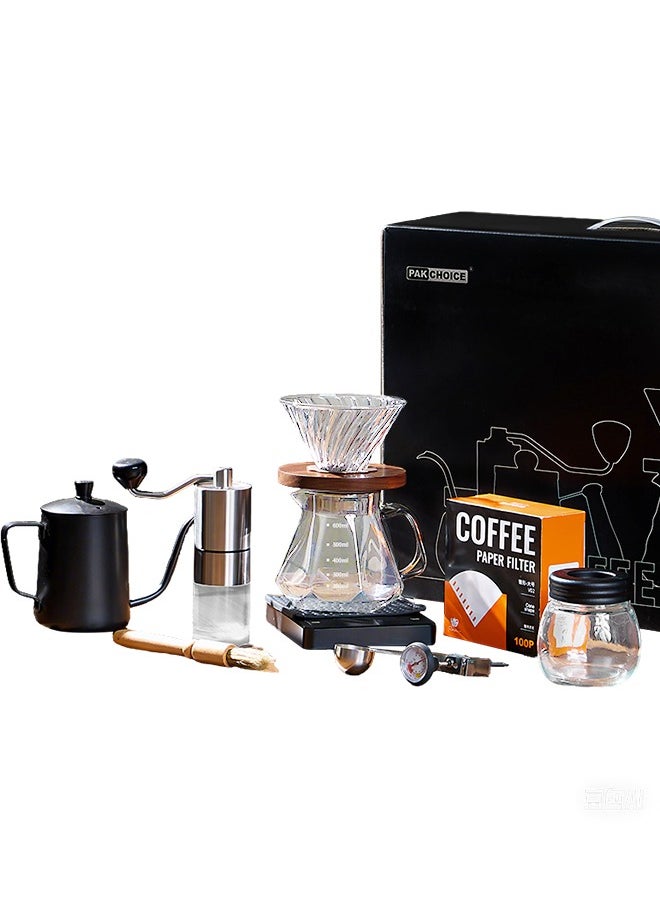 PAKCHOICE V60 Pour Over Coffee Maker Set 10-Pieces Luxury Portable Pro Coffee Tool Kit with Coffee Grinder, Coffee Kettle, Coffee Pot, Filters, Electric Scale For Home Cafe Travel and Gifts  - Image 1