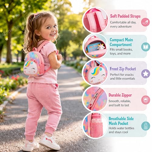 Toyshine 26cm Cute Unicorn Backpack for Kids Girls Boys Toddler Backpack Preschool Nursery Travel Bag - Mini Size - Pink - Image 3