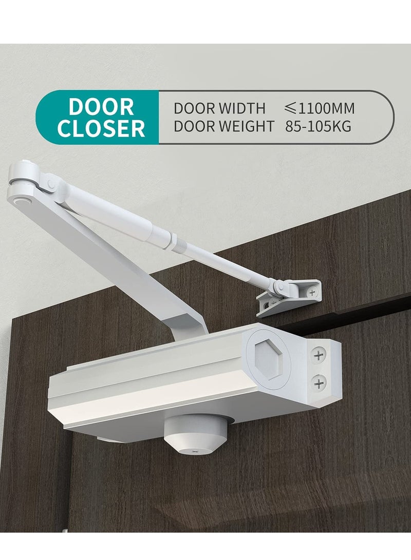 SYOSI Automatic Door Closer Size 5 Suitable for Door Weight 85 105kg Spring Hydraulic Door Closer Aluminum Alloy Material Heavy Duty Easy Installation H 1322 H 1683 H 1883 GK 1883 Size 5 White - Image 2