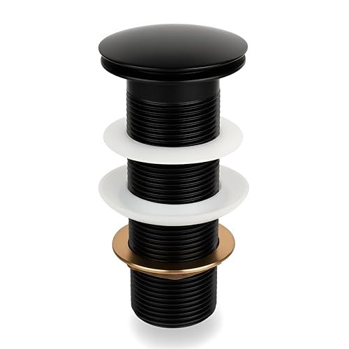 BASSINO Premium 5 Inch Brass Waste Coupling/Washbasin Drainer/Rust-Proof Pop-Up for Basin/Drain Stopper for Tabletop, Wall-Mount & Pedestal Wash Basins(Matt Black) - Image 1