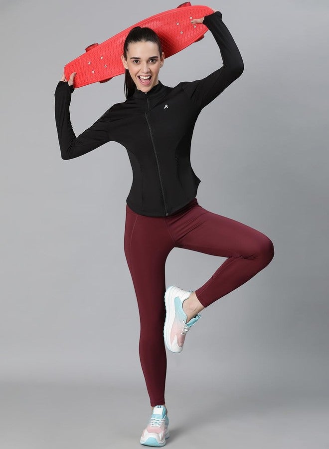 ATHLISIS Women’s Full Zip Training Jacket with MockCollar & Thumbhole Sleeves | Quick-Dry, Stretchable, Lightweight Activewear for Gym, Yoga, Running & Sports (IN, Alpha, L, Regular, Black) - Image 5
