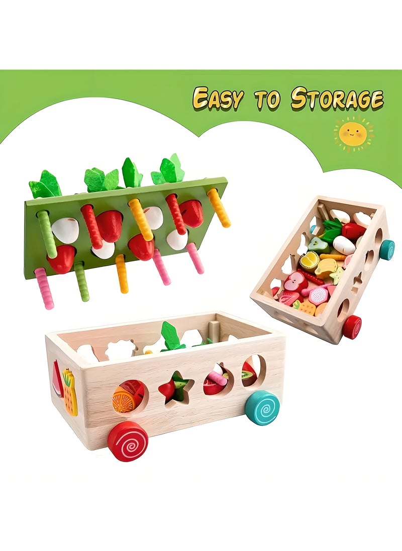 LIXADA Colorful Wooden Educational Toy Set for Boys & Girls - Boosts Fine Motor Skills with Fun Farm & Orchard Puzzle Games, Enhances Focus & Shape Recognition, Featuring Playful Veggies & Fruits, Toys, Special Festival, Gift for Kids Age 3+  - Image 1