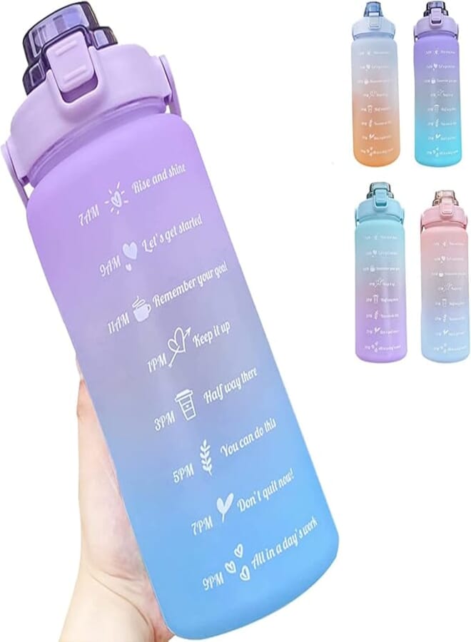 RATSAW Generic 2L Sport Water Bottle, Water Bottle with Straw and Handle, Leakproof Water Bottle with Time Markings Reminder Ensure Full Day Drink, Suitable for Fitness, (Purple and Blue)