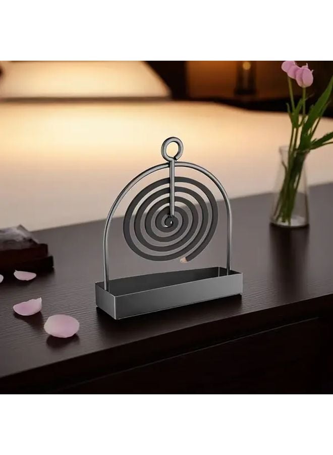 Modern Black Metal Mosquito Coil Holder Heavy Duty Iron Insect Killer Stand with Hanging Hook for Outdoor Use Sandalwood Incense Compatible Portable Carbon Steel - Image 4