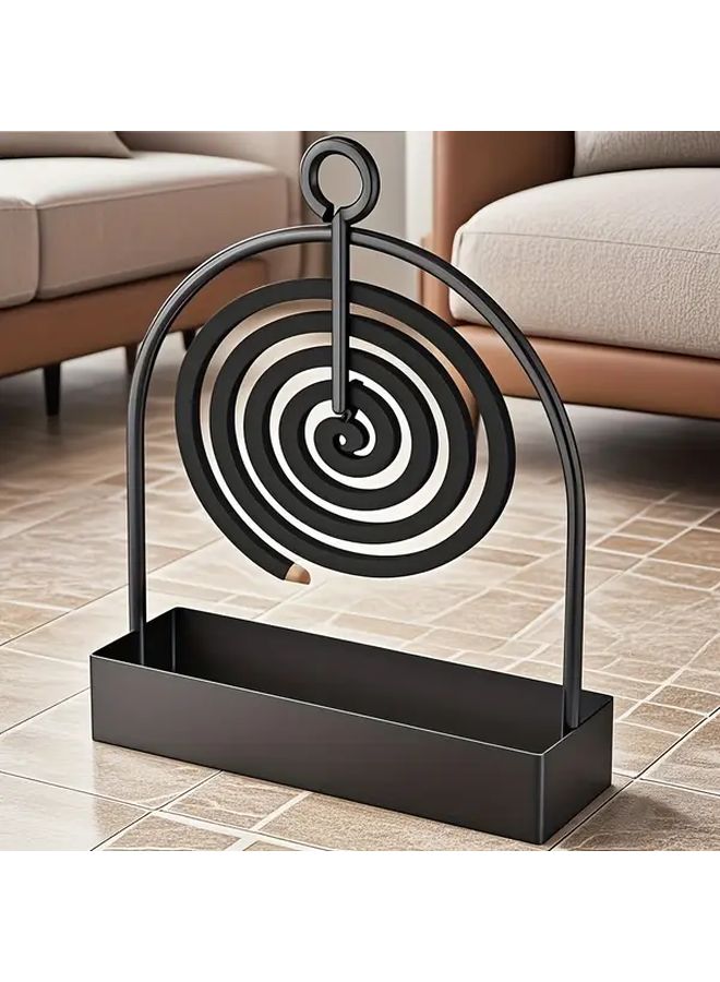 Modern Black Metal Mosquito Coil Holder Heavy Duty Iron Insect Killer Stand with Hanging Hook for Outdoor Use Sandalwood Incense Compatible Portable Carbon Steel - Image 1