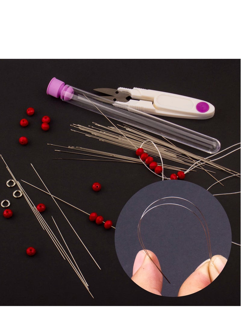Zikra 58Pcs Beading Needles for Jewelry Making Seed Beads Tools Include 40 Long Straight and 8 Big Eye Beading Needles Needle Bottle Thimble Needle Threaders Securing Clip and Tape Measure - Image 3
