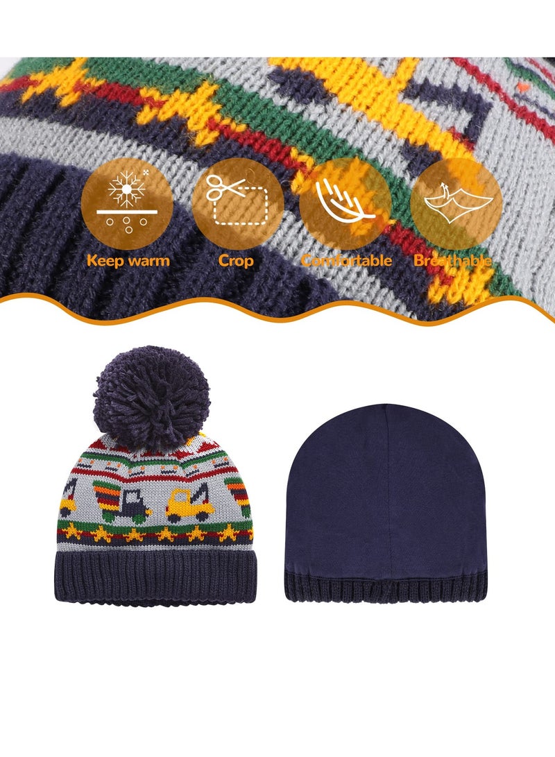 SYOSI Winter Kids Knit Bobble Hat Scarf Set Warm Beanie Cap with Thick Cotton Lining and Neck Warmer Warm Fleece Lining Outdoor Sport Skiing Soft Accessories for Kid Children Girls Boys Aged 3+ Grey - Image 2